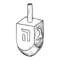 Vector wooden dreidel black and white illustration for Hanukkah greeting card. Jewish sevivon toy with Hebrew letters Royalty Free Stock Photo