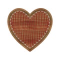 Vector wooden frame in shape of heart with woven thread heart inside. Design element for Valentine, wedding invitations