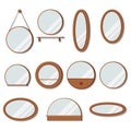 Vector wooden frames mirrors set of round shape