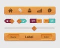 Vector wooden mobile app tablet interface element, button