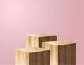 Vector wooden podium presentation mock up, show cosmetic product display stage pedestal background