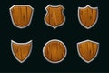 Vector wooden shields in different shape. Empty template medieval shield.