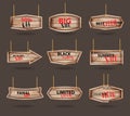 Vector wooden signs hanging on a rope and chain Royalty Free Stock Photo