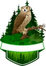 Vector woodland emblem with eagle owl and Common garter snake