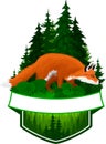 Vector woodland emblem with red fox Vulpes vulpes