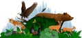 Vector woodland forest illustration with bear and eagle Royalty Free Stock Photo