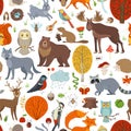 Vector woodland seamless pattern. Royalty Free Stock Photo