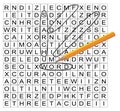 Vector word search puzzle grid part completed with circled words and a pencil