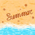 Vector Word Summer on the sandy beach. Sea, shells, sand Royalty Free Stock Photo