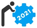 2021 Worker Rolling Gear Vector Flat Icon