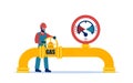 Vector of a worker turns off a valve on a gas pipeline Royalty Free Stock Photo