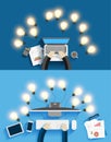 Vector working on computer with creative light bulb ideas Royalty Free Stock Photo