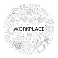 Vector Workplace pattern with word. Workplace background Royalty Free Stock Photo