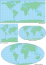 Vector world contour map in four projections Royalty Free Stock Photo