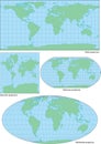 Vector world contour map in four projections