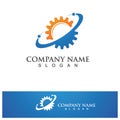 Vector world and gear logo combination. Earth and mechanic symbol or icon. Unique globe and industrial logotype design template Royalty Free Stock Photo