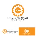 Vector world and gear logo combination. Earth and mechanic symbol or icon. Unique globe and industrial logotype design template Royalty Free Stock Photo
