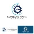 Vector world and gear logo combination. Earth and mechanic symbol or icon. Unique globe and industrial logotype design template Royalty Free Stock Photo