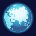 Vector World Globe Map. India, Middle East, Asia Centered Map. Blue Planet Sphere Icon.