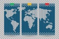 Vector world map business cards set blue knitting style