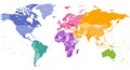 Vector world map colored by continents Royalty Free Stock Photo