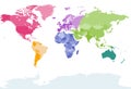 Vector world map colored by continents Royalty Free Stock Photo