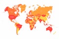 Vector World map with countries borders. Abstract red and yellow World countries on map