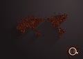 Vector world map made with coffee beans