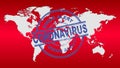 Vector world map with red gradient background and blue ink stamp coronavirus alert Royalty Free Stock Photo