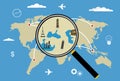 Vector world travel map with airplanes Royalty Free Stock Photo