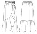 Vector wrapped long skirt technical drawing