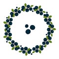 Vector wreath of blueberries with green leaves Royalty Free Stock Photo