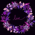 Vector Wreath with Flowers. Beautiful card with floral pattern. Royalty Free Stock Photo