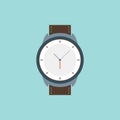 Vector wrist watch icon. Wristwatch hand clock illustration for men. Swiss flat watch