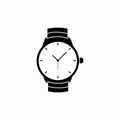 Vector wrist watch icon. Wristwatch hand clock illustration for men. Swiss flat watch