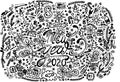 Vector xmas background happy new year 2020 doodle gift card christmas doodling art black and white Royalty Free Stock Photo