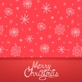 Vector xmas greeting card - calligraphy lettering. Merry Christmas red background with hand drawn snowflakes Royalty Free Stock Photo