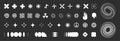 Vector y2k abstract retro star graphic elements kit. Vintage sparkle figures. Bauhaus style cool white bling icon shapes set on