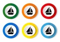 Vector yacht icons, set of colorful flat design buttons for web design and mobile apps