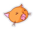 Vector yawning cat head sticker on white background