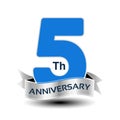 Vector 5 years anniversary, blue number with silver ribbon