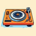Vector of a yellow background with a vector illustration of a turntable icon