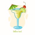 Vector Yellow Bird Cocktail Glass with lime and cherry. Alcohol drink Royalty Free Stock Photo