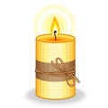 Vector yellow candle handmade from beeswax. Burning beeswax candles