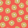 Vector Yellow daisies seamless pattern background with the chamomiles on an Orange background in vintage style for