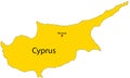 Vector yellow detailed map of Cyprus island isolated on white background.