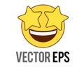 Vector yellow exciting laughing, smiling face flat icon with star eyes