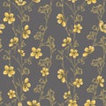 Vector yellow grey flowers trees seamless pattern