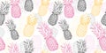 Vector yellow grey pink pineapple polka dot summer tropical seamless pattern background. Great as a textile print, party