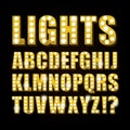 Vector yellow neon lamp letters font show casino or theater